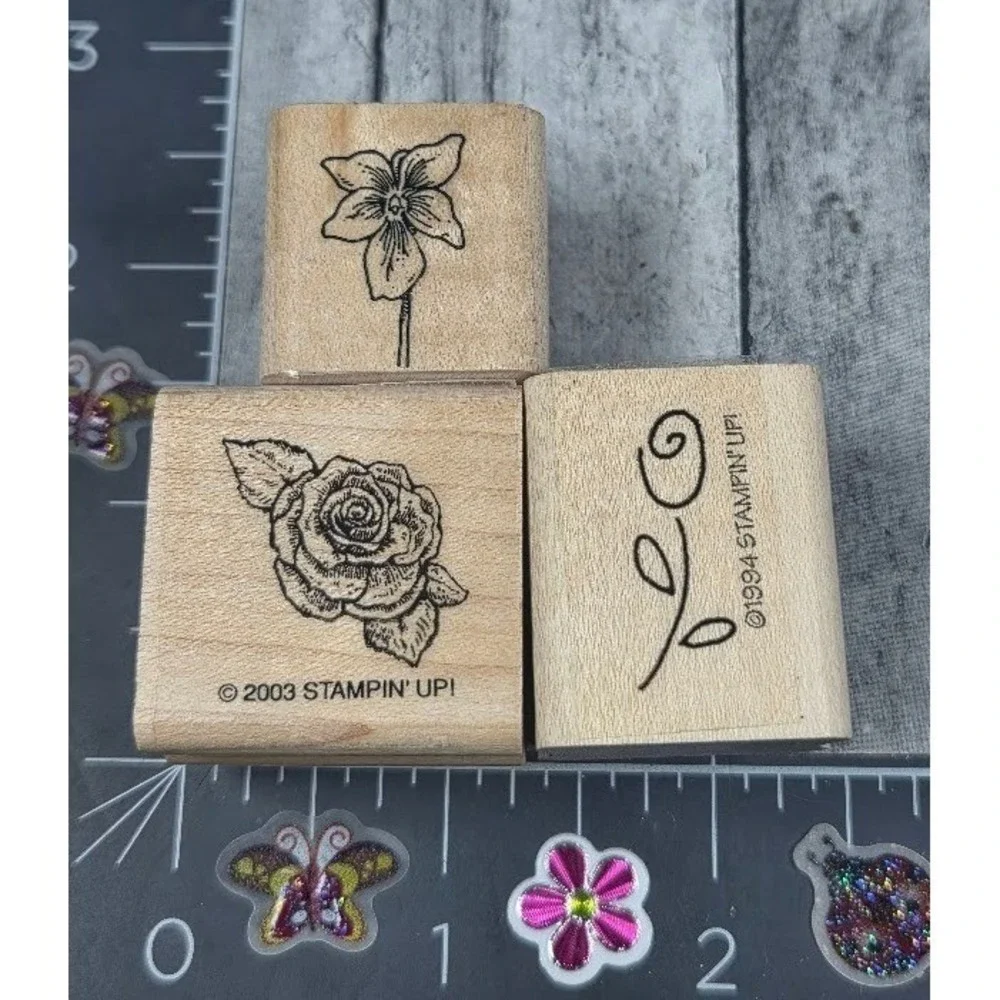 Stampin' Up! Flowers Variety Lot of 3 Rubber Stamp Wood #A22